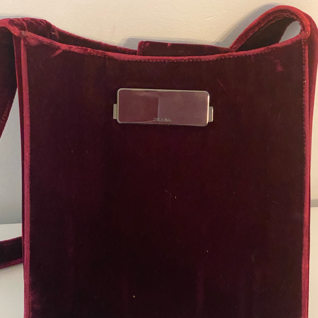 Vintage Authentic Prada Burgundy Velvet Shoulder Bag